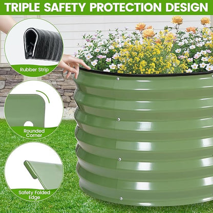 G GOOD GAIN Raised Garden Beds - 8x2x1.4ft Galvanized Planter Boxes Kit with Protective Tape & Gloves & Tools | Oval Metal Outdoor Raised Bed for Gardening Vegetables, Fruits, Flowers, Herbs, Oliver