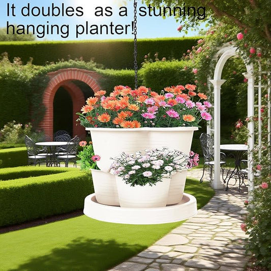 5-Tier Vertical Garden Tower Stackable Planter for Strawberries, Flowers, Vegetables & Herbs 2-Pack Beige