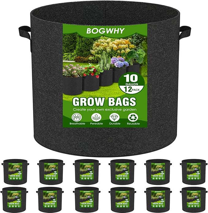 12-Pack 10 Gallon Thickened Non-Woven Breathable Plant Grow Bags, Fabric Inflatable Pots Flowerpots with Handles, Fabric Plant Bags, Black.