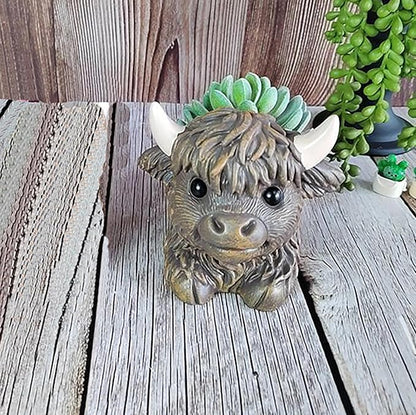 Resin Highland Cow Figurines Succulent Planters Cactus Pot Animal Flower Container Cute Scottish Highland Cow Decor Flower Pot Plants Holder Figurine Decor Calf Statues Gift for Cow Lovers (B, 1PCS)