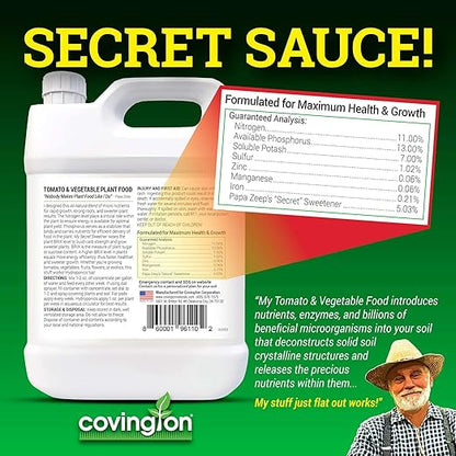 Covington Organic Liquid Tomato & Vegetable Fertilizer (32oz) – Easy-to-Use Water-Soluble Plant Food for Tomatoes, Peppers, and Edibles – Natural Garden Nutrients
