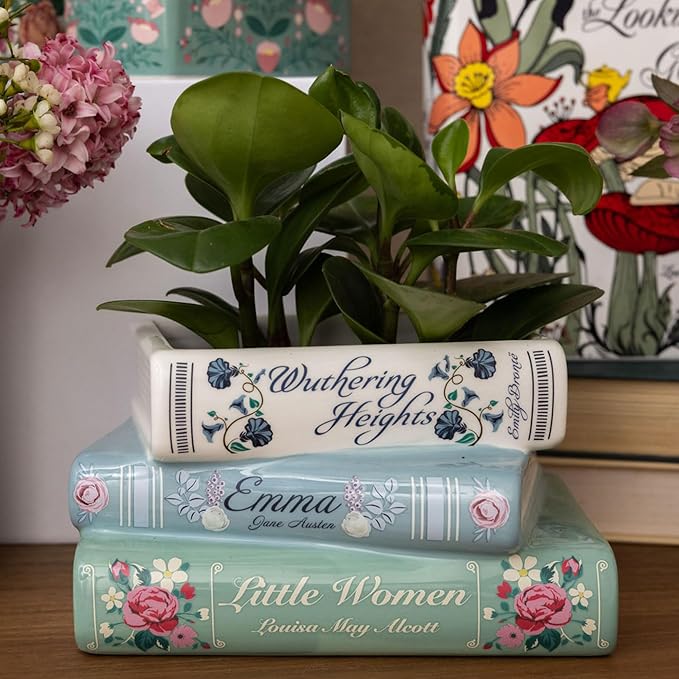 Steel Mill & Co Small Book-Shaped Decorative Ceramic Planter for Home Decor, Bookshelf, Classic Titles Bookstack, 5" x 7" x 3.75"