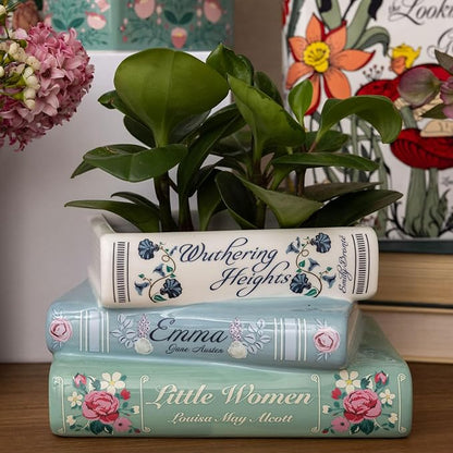 Steel Mill & Co Small Book-Shaped Decorative Ceramic Planter for Home Decor, Bookshelf, Classic Titles Bookstack, 5" x 7" x 3.75"