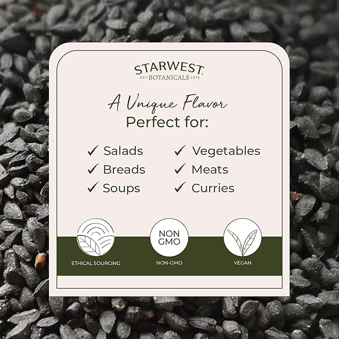 Starwest Botanicals Organic Nigella Seeds - Dried Black Cumin Seed for Cooking & Baking, Nigella Sativa Seasoning, Whole Body Support for Men & Women, Non-GMO - Bulk 1 lb Bag