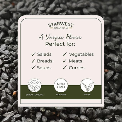 Starwest Botanicals Organic Nigella Seeds - Dried Black Cumin Seed for Cooking & Baking, Nigella Sativa Seasoning, Whole Body Support for Men & Women, Non-GMO - Bulk 1 lb Bag