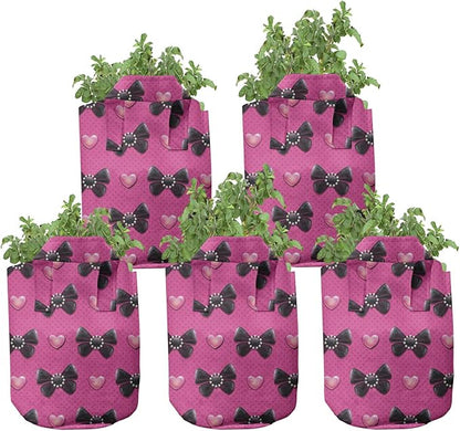 Ambesonne Yellow and White Grow Bags 5-Pack, Shabby Blossom, Heavyduty Fabric Pots with Handles for Plants, Marigold White