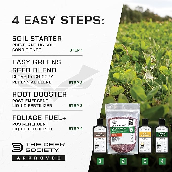 All-in-One Food Plot Seed + Fertilizer for Deer - 1/4 Acre Coverage - Perennial Blend - Protein and Micronutrients for Wildlife - Clovers and Chicory - Illusion Systems (Easy Greens)