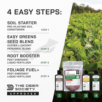 All-in-One Food Plot Seed + Fertilizer for Deer - 1/4 Acre Coverage - Perennial Blend - Protein and Micronutrients for Wildlife - Clovers and Chicory - Illusion Systems (Easy Greens)