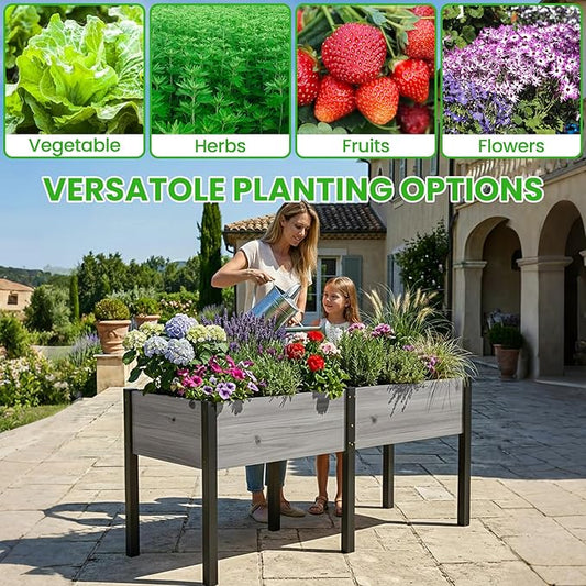 DoCred Raised Garden Bed, 70.9" x 22.8" x 31.5" Large Elevated Wooden Horticulture Planter Box with Metal Legs Standing Growing Bed Planter for Gardening, Balcony, Backyard, Patio