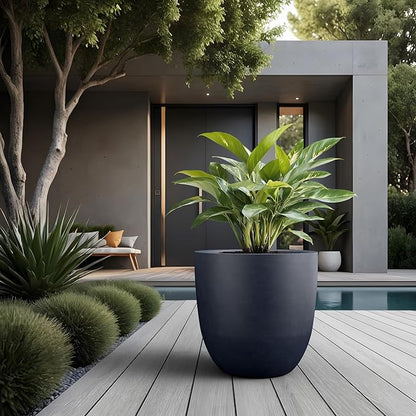 Kante Round Concrete Planter, Large Outdoor Indoor Garden Pots with Drainage Hole, 18-Inch Diameter Flower Pots for Patio, Garden and Home, Charcoal