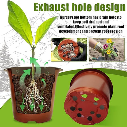 100 Packs 6" Plant Nursery Pots Plastic Seedling Starter pot Flower Planter Container Seed Grow Pot with Drainage Hole for Indoor Outdoor Garden Suitable for Succulent Seedling Cutting Transplanting