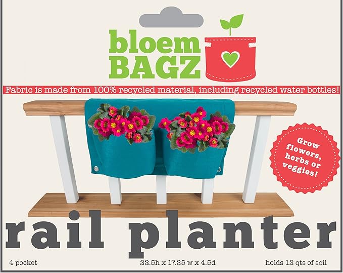BloemBagz 2 Pocket Rail Planter, 18", Peppercorn