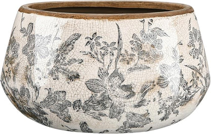 9.8 Inch Large Vintage Ceramic Planter Ice Crack Glaze Gray Floral Flower Pot with Drainage Holes Rustic Country Plant Pots Decorative Gifts for Home Kitchen Office Indoor Outdoor Plants