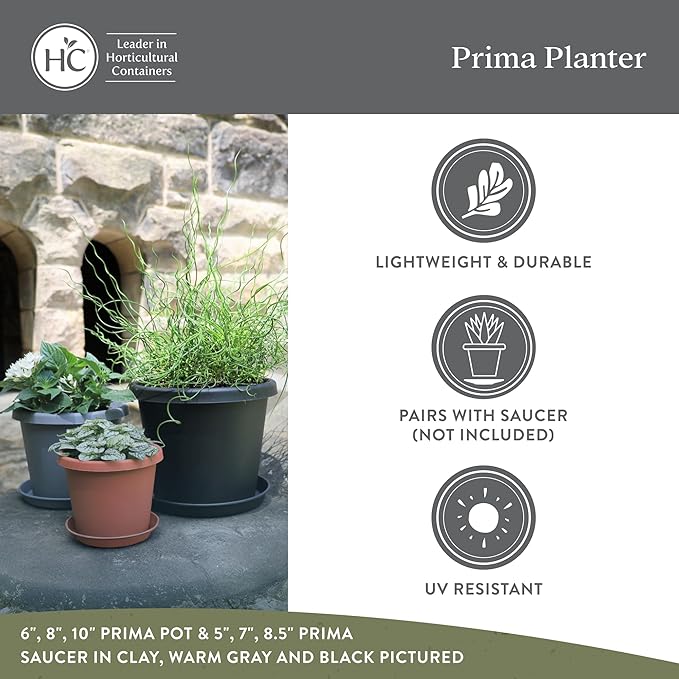 The HC Companies Prima Round Plastic Plant Pot w/Rolled Rim - Lightweight & UV Resistant Flower Pot for Herbs & More - Outdoor & Indoor Plant Pots w/Drainage (12 inch, Marsala, Pack of 1)