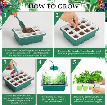 6pcs Reusable Seed Starter Kit, 72 Cells Seed Starter Trays, Silicone Seedling Starter Trays for Starting Plant Seeds with Flexible pop-Out Cells, Indoor Gardening Plant Germination Trays