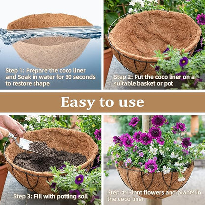 Legigo 4 Pack 12 Inch Hanging Basket Coco Liners Replacement, 100% Natural Round Coconut Coco Fiber Planter Basket Liners for Hanging Basket Flowers/Vegetables