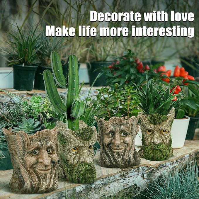 Face Planter with Funny Smile - Unique Head Planters for Indoor Outdoor Plants with Drainage Hole, Cute Plant Pots for Succulents, Creative Flower Pots as Gifts for Women and Men (Brown Man)