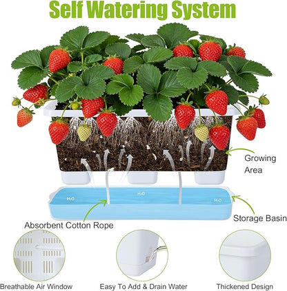 Window Box Planter 6 Packs, 13.8 Inches Rectangle Flower Pots with Drainage Holes & Trays, Pots for Vegetables, Herbs, Flowers, Garden Windowsill Balcony (White)