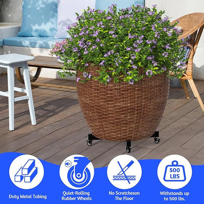 2Pack Plant Caddy with Wheels, Adjustable 14in to 21inch Heavy Duty Rolling Plant Dolly, Metal Plant Stand with 4 Lockable Caster Wheels, for Indoor Outdoor Pots Planter, Holds Up to 500 Lbs