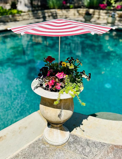Fixed Plant Shade for Potted Plants 28" x 30" Outdoor Container Sun Shade Cover Premium Fabric Canopy with Fiberglass Frame & Soil Anchor Stripes & Solids Assembly Required