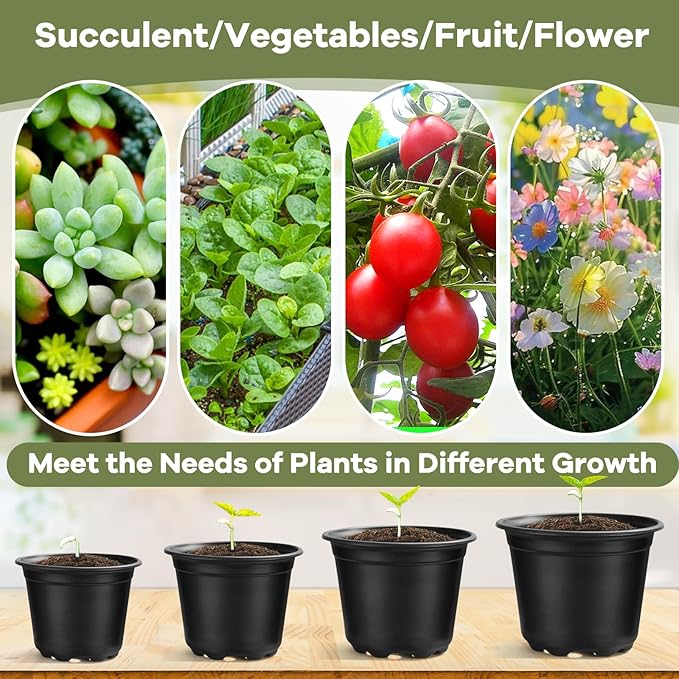 4 5 6 Inch Nursery Pots, 110 Packs Plastic Plant Pot with Drainage Hole, Seedling Starter Pots for Succulents (6 Inch)