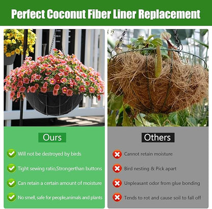 3 Pack 14 Inch Fabric Planter Basket Liners - Round Hanging Basket Liners Replacement Coco Liner,Durable Non-Woven Liners for Hanging Baskets Planters Flowers, Plants (Black)