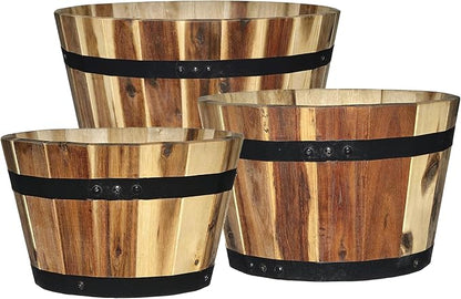 Classic Home and Garden 5/800/3 Wood Barrel Set of 3 Planters, Acacia