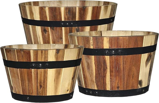Classic Home and Garden 5/800/3 Wood Barrel Set of 3 Planters, Acacia