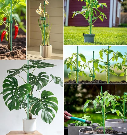16PCs Plant Stakes for Indoor Plants,17 Inch Plant Support Stakes with Clips, Tall Adjustable Plant Sticks for Indoor Monstera Tomato Orchid Potted Plants Flower Comes with Spearhead End