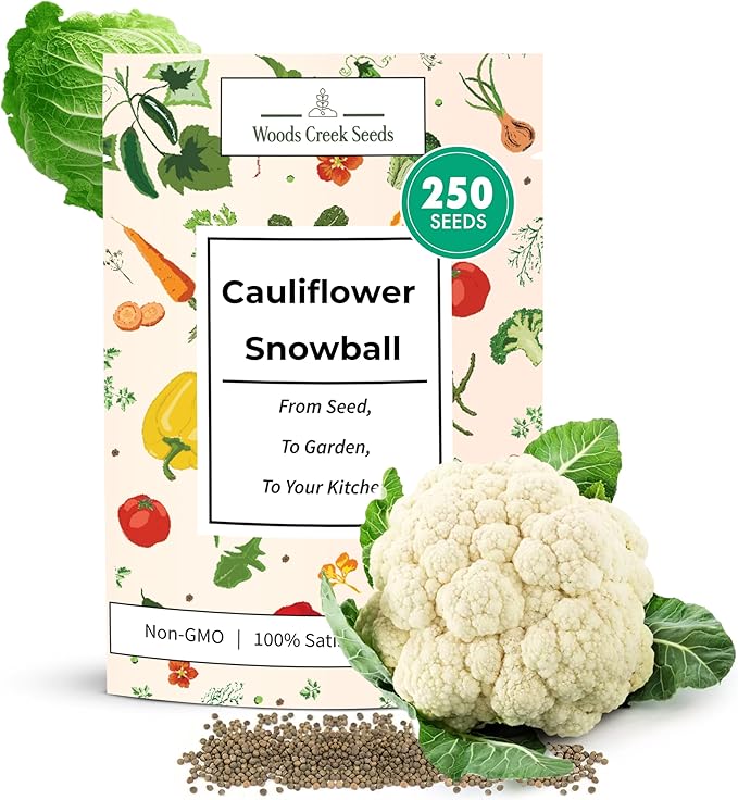 Snowball Cauliflower Seeds – Heirloom Non-GMO White Cauliflower Variety for Planting Outdoors & Vegetable Gardens | Woods Creek Seeds