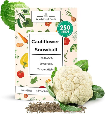 Snowball Cauliflower Seeds – Heirloom Non-GMO White Cauliflower Variety for Planting Outdoors & Vegetable Gardens | Woods Creek Seeds