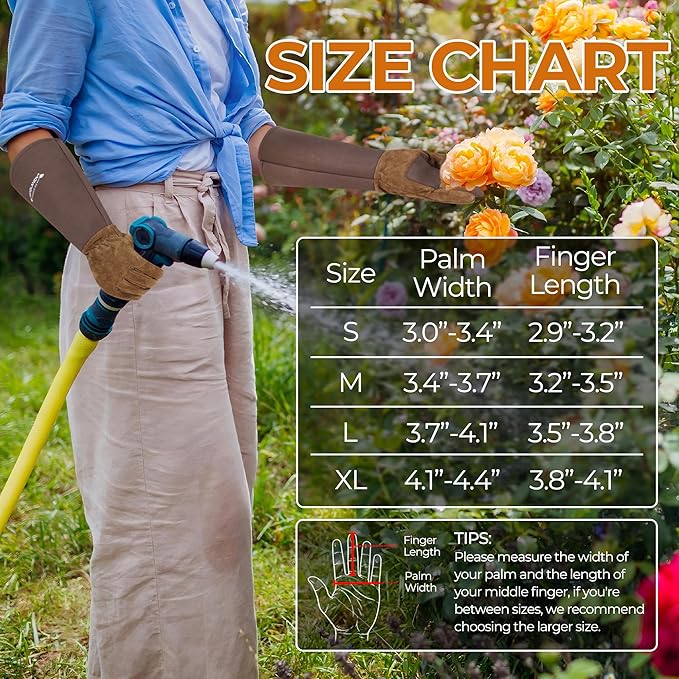 HANDLANDY Long Gardening Gloves for Men & Women, Cowhide Leather Rose Pruning Gloves- Breathable & Durable Gauntlet Glove (X-Large, Brown)