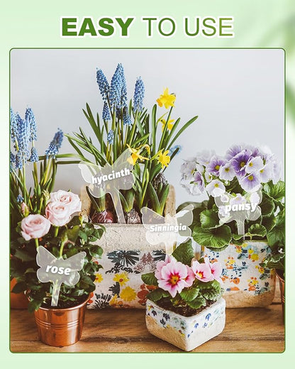 eZAKKA Acrylic Plant Labels, Butterfly Plant Markers Around Hanging Garden Markers Labels Tree Tags Sticks for Seedlings Outdoor Garden Waterproof, 12pcs