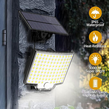 Solar Lights Outdoor, 106 LED 3000LM Solar Powered Motion Sensor Flood Lights with Remote, Dusk to Dawn Led Solar Security Wall Lights with 16.5Ft Cable IP65 Waterproof for Outside, Garage, 2 Pack