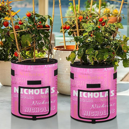 Custom Name Grow Bags 10 Gallon Personalized Breathable Potato Growing Bag with Flap Harvest Window and Handles Garden Planting Bag for Tomato Vegetable Fruits 2 Pack Neon Pink