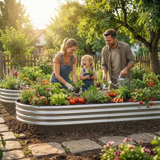 AHEONLAR 2pack 8×4×1ft Raised Garden Bed，Outdoor Galvanized Planter Boxes, Oval Large Metal Raised Garden Beds for Vegetables