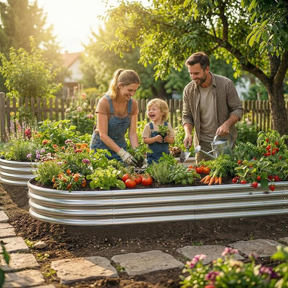 AHEONLAR 2pack 8×4×1ft Raised Garden Bed，Outdoor Galvanized Planter Boxes, Oval Large Metal Raised Garden Beds for Vegetables