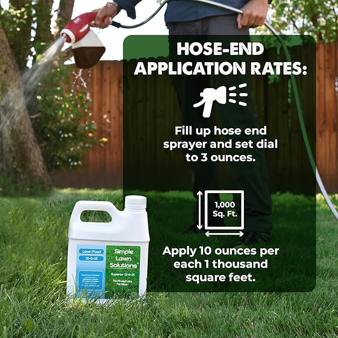 Superior 15-0-15 Liquid Fertilizer Nitrogen & Potash Lawn Food - Concentrated Spray- Any Grass Type- Simple Lawn Solutions Green, Growth - Humic Acid - Kelp Seaweed - Phosphorus-Free (1 Quart)