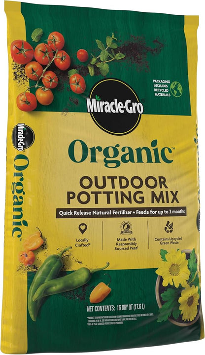 Miracle-GRO Organic Outdoor Potting Mix, for Outdoor Container Plants, Contains Quick-Release Natural Fertilizer, OMRI Listed, 16 qt.