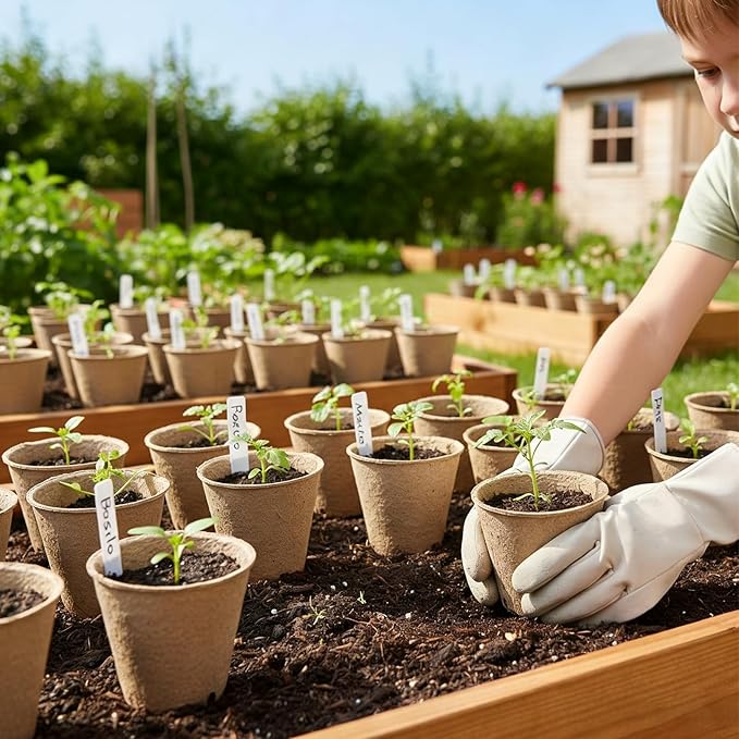 Peat Pots 70 Pack with 100 Plant Labels, 3.15 Inch Biodegradable Seedling Nursery Pots with Drainage Holes