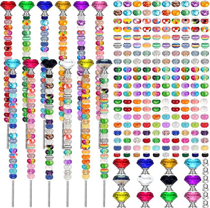 Tigeen 236 Pcs Garden Stake DIY Fairy Wand Plant Stake with 12 Colorful Crystal Stopper Top 12 Threaded Rod with 200 Large Hole Bead for Spring Summer Holiday Outdoor Decorations(Classic)