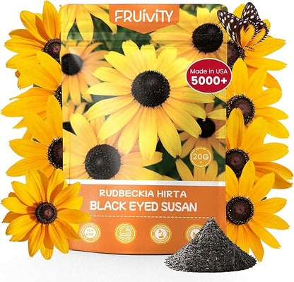 5000+ Black Eyed Susan Seeds for Planting, Wildflower Seeds for Pollinator Gardens Planting, Non-GMO Heirloom Flower Seeds to Plant Outside & Inside, Borders, Containers, Rudbeckia hirta