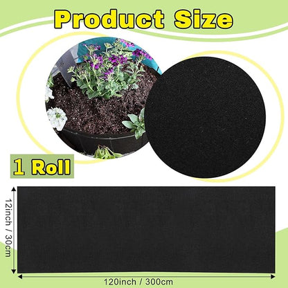 1 Roll 12x120 Inch Felt Liner Roll Fabric Planter Natural Coconut Non Woven Black Liner Sheets Plant Potting for Garden Planters Flower Basket Animal Pets