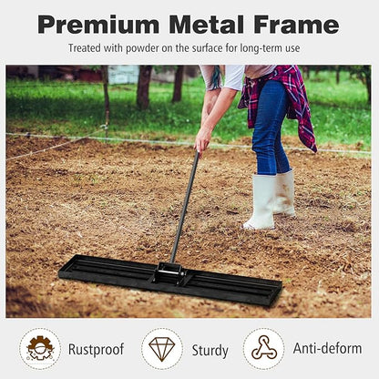 46" x 10" Lawn Leveling Rake, Heavy Duty Landscape Rake with 67" Handle, Non-Slip Grip & Flat Head, Space-Saving Lawn Level Tool for Garden, Backyard, Golf Course & Sports Field(Black)
