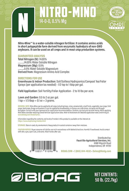 BioAg Nitro-Mino Organic Nitrogen Fertilizer, Amino Acids Nitrogen Magnesium (7 oz)