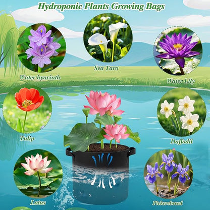 4 Gallon Lily Plant Pots for Pond, 6 Pack Aquatic Planter Thickened Fabric Felt Pots with Handles, Durable Breathe Reusable Plant Grow Bag for Aquatic Plants, Flower, Carrot, Potato, Tomota