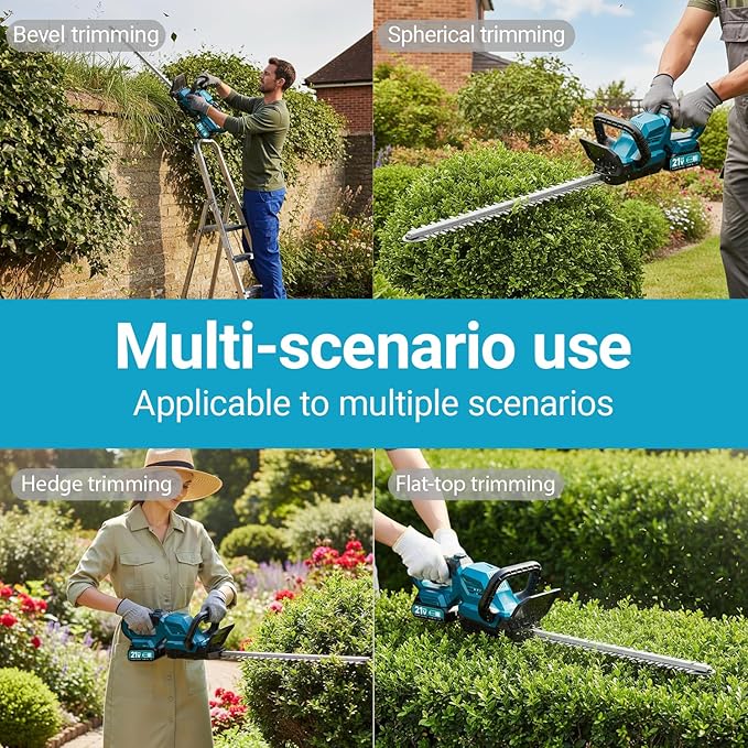 20'' Hedge Trimmer Cordless, 3000rpm Electric Hedge Trimmer, Cordless Hedge Trimmer with Battery and Charger Included, 180° Rotatable Head for Yard, Garden, Lawn Care (Blue)