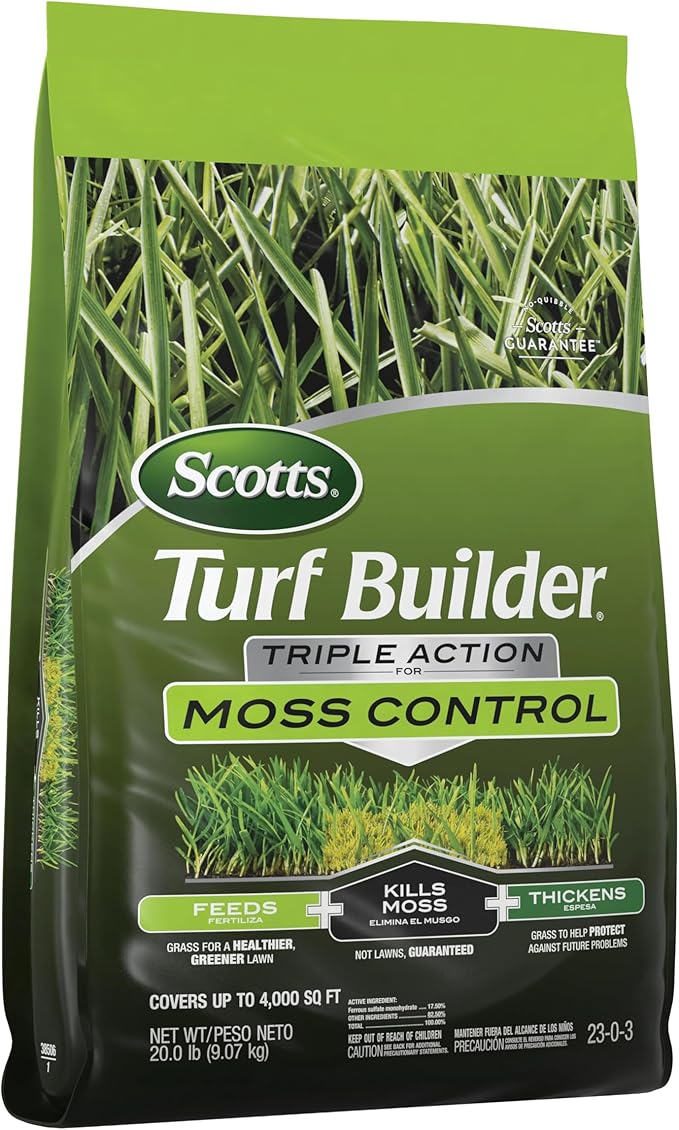 Scotts Turf Builder Triple Action for Moss Control, Moss Killer and Lawn Fertilizer, Covers Up to 4,000 sq. ft., 20 lbs.