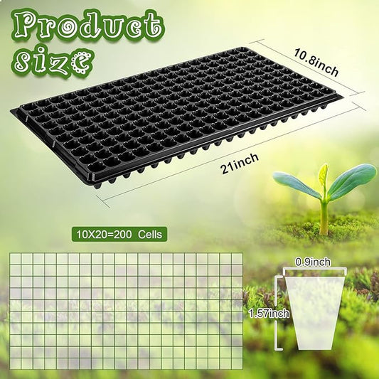 Eccliy 20 Pack 200 Cell Seedling Trays Seed Starter Kit Plant Starter Tray Durable Plastic Gardening Germination with Drain Holes Nursery Pots Mini Propagator for Growing Propagation