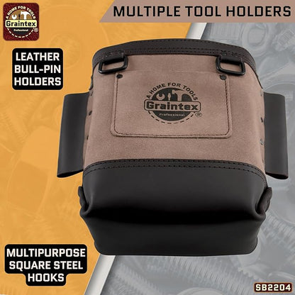 Graintex Nut & Bolt Bag, Beige Color Premium Quality Suede Leather Tool Bag, Tool Belt for Ironworker Tools, Bull Pin Loops, Ideal for Heavy-Duty Use, Bolt Bags for Construction Professionals - SB2204